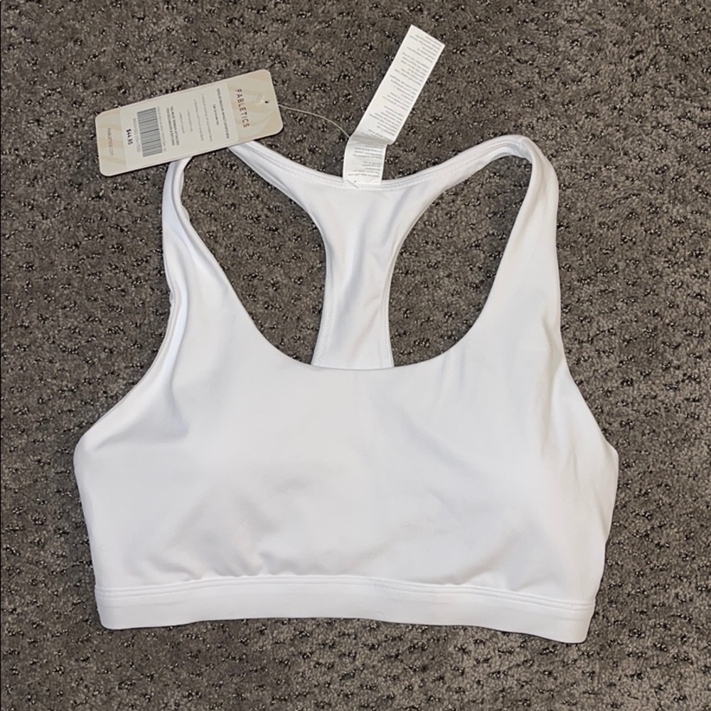 White and neon sports bra